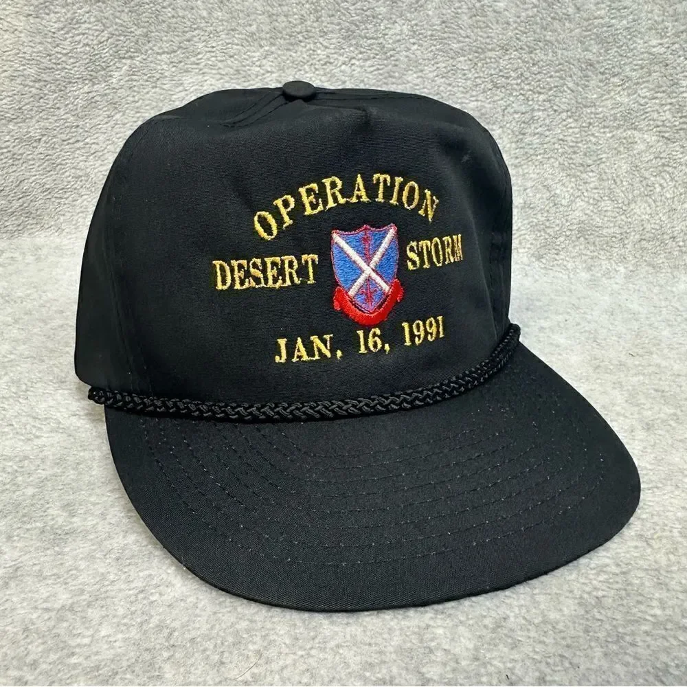 Operation Desert Storm Hat Adult‎ OSFA Black 5 Panel SnapBack Rope Brim Classic